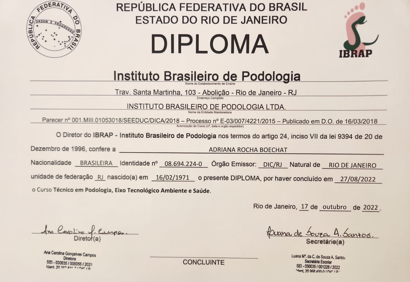Diploma Técnico em Podologia — IBRAP