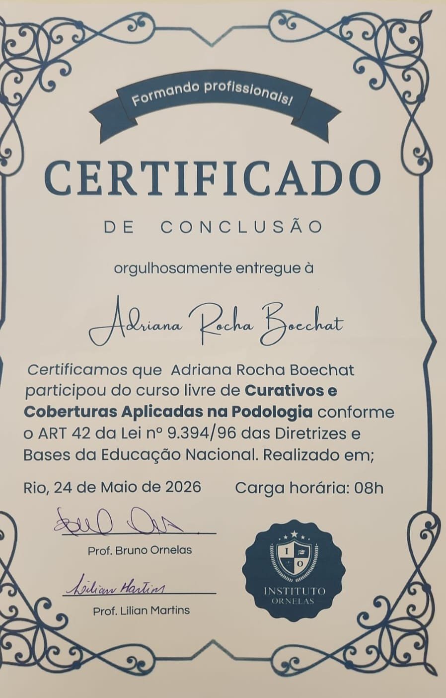 Certificado Curativos e Coberturas Aplicadas na Podologia — Instituto Ornelas