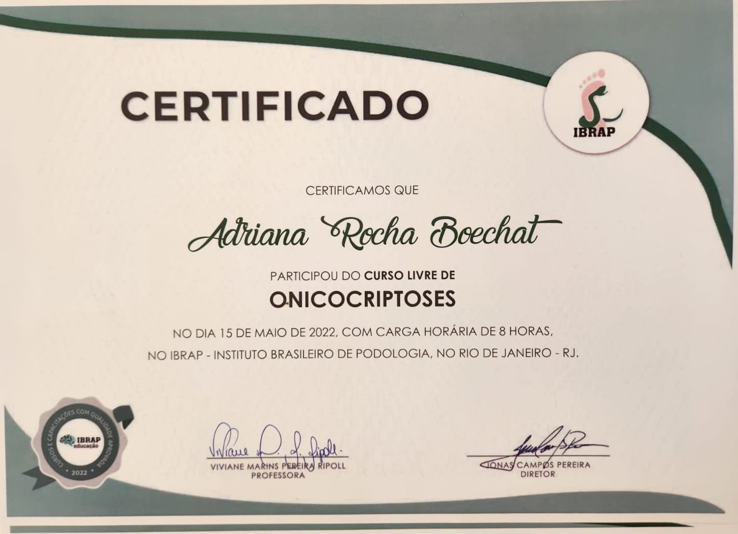 Certificado Onicocriptoses — IBRAP