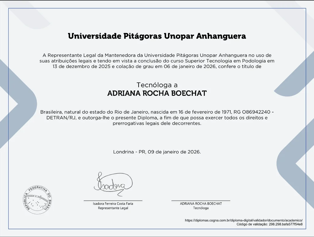 Diploma Tecnóloga em Podologia